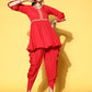 Ahalyaa Women Red Pleated Gotta Patti Kurti with Dhoti Pants | Swadesiicart