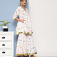 Ahalyaa Women White Floral Printed Pleated Kurta with Sharara & With Dupatta | Swadesiicart