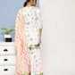 Ahalyaa Women White Floral Printed Pleated Kurta with Sharara & With Dupatta | Swadesiicart