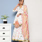 Ahalyaa Women White Floral Printed Pleated Kurta with Sharara & With Dupatta | Swadesiicart