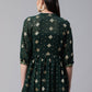 Ahalyaa Green & Golden Printed Semi-Sheer Front-Open Kediya Tunic | Swadesiicart