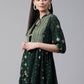 Ahalyaa Green & Golden Printed Semi-Sheer Front-Open Kediya Tunic | Swadesiicart