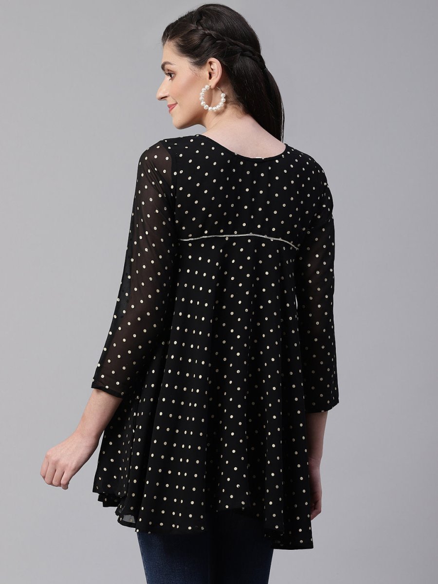 Ahalyaa Black Polka Dot Fancy Printed Tunic | Swadesiicart