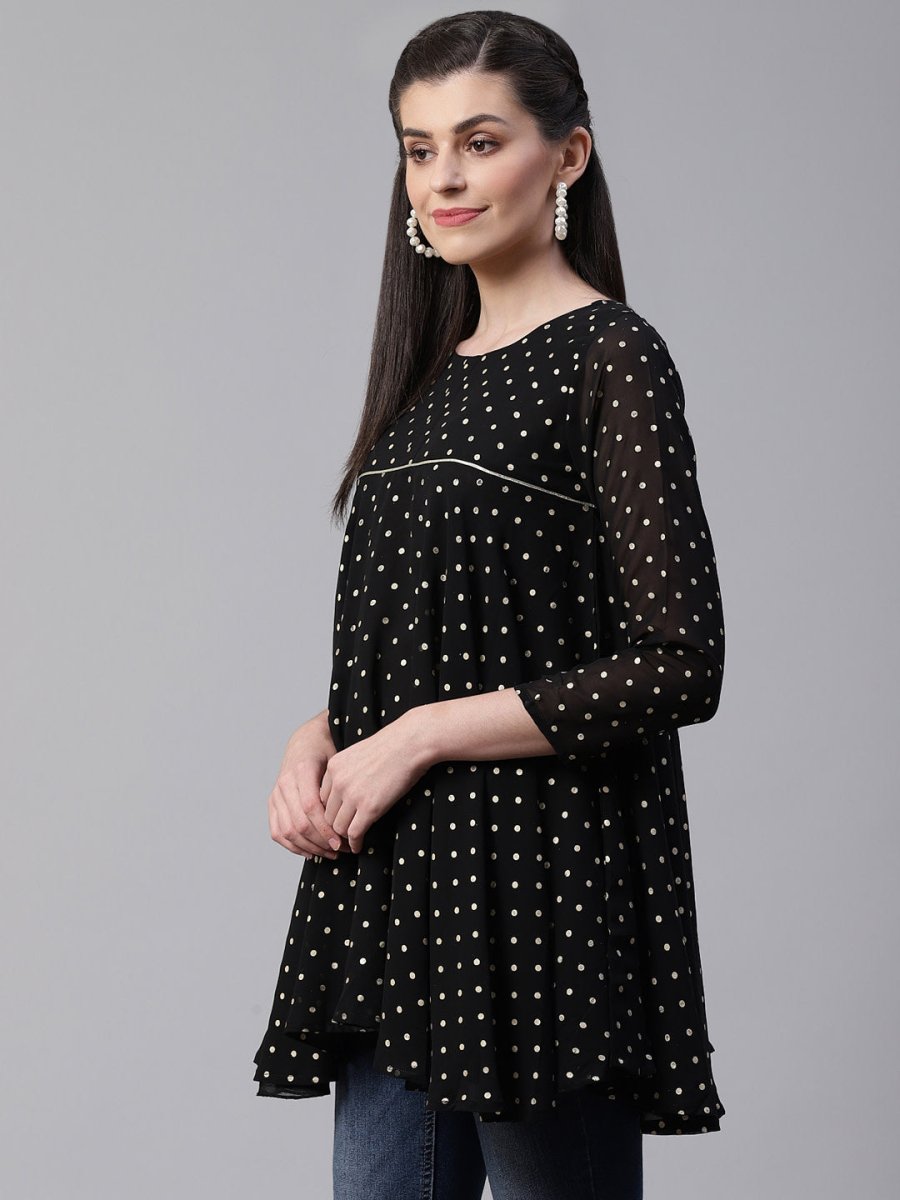 Ahalyaa Black Polka Dot Fancy Printed Tunic | Swadesiicart