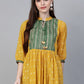 Ahalyaa Mustard Yellow & Green Printed A-Line Tunic | Swadesiicart