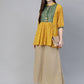 Ahalyaa Mustard Yellow & Green Printed A-Line Tunic | Swadesiicart