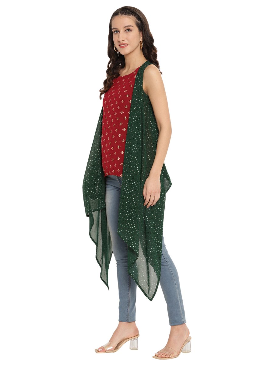 Ahalyaa Maroon Tunic With Attached Shrug | Swadesiicart