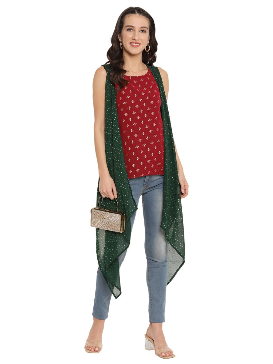 Ahalyaa Maroon Tunic With Attached Shrug | Swadesiicart