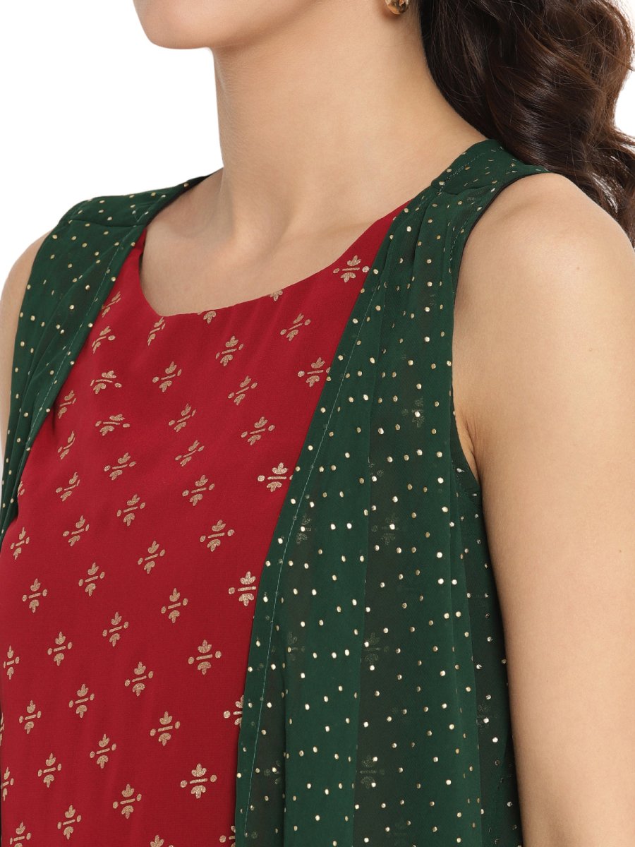 Ahalyaa Maroon Tunic With Attached Shrug | Swadesiicart