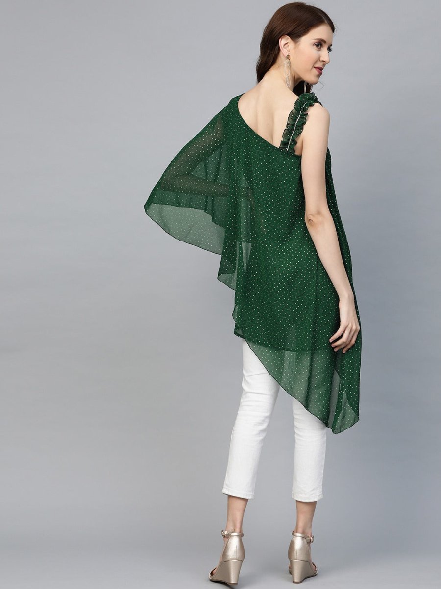 Ahalyaa Women One Shoulder Green Printed Beautiful Tunic | Swadesiicart