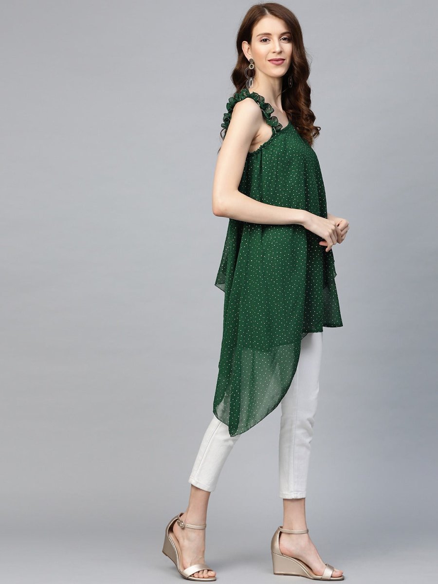 Ahalyaa Women One Shoulder Green Printed Beautiful Tunic | Swadesiicart