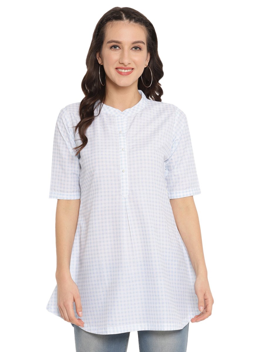 Ahalyaa Checks Printed Blue Tunic | Swadesiicart