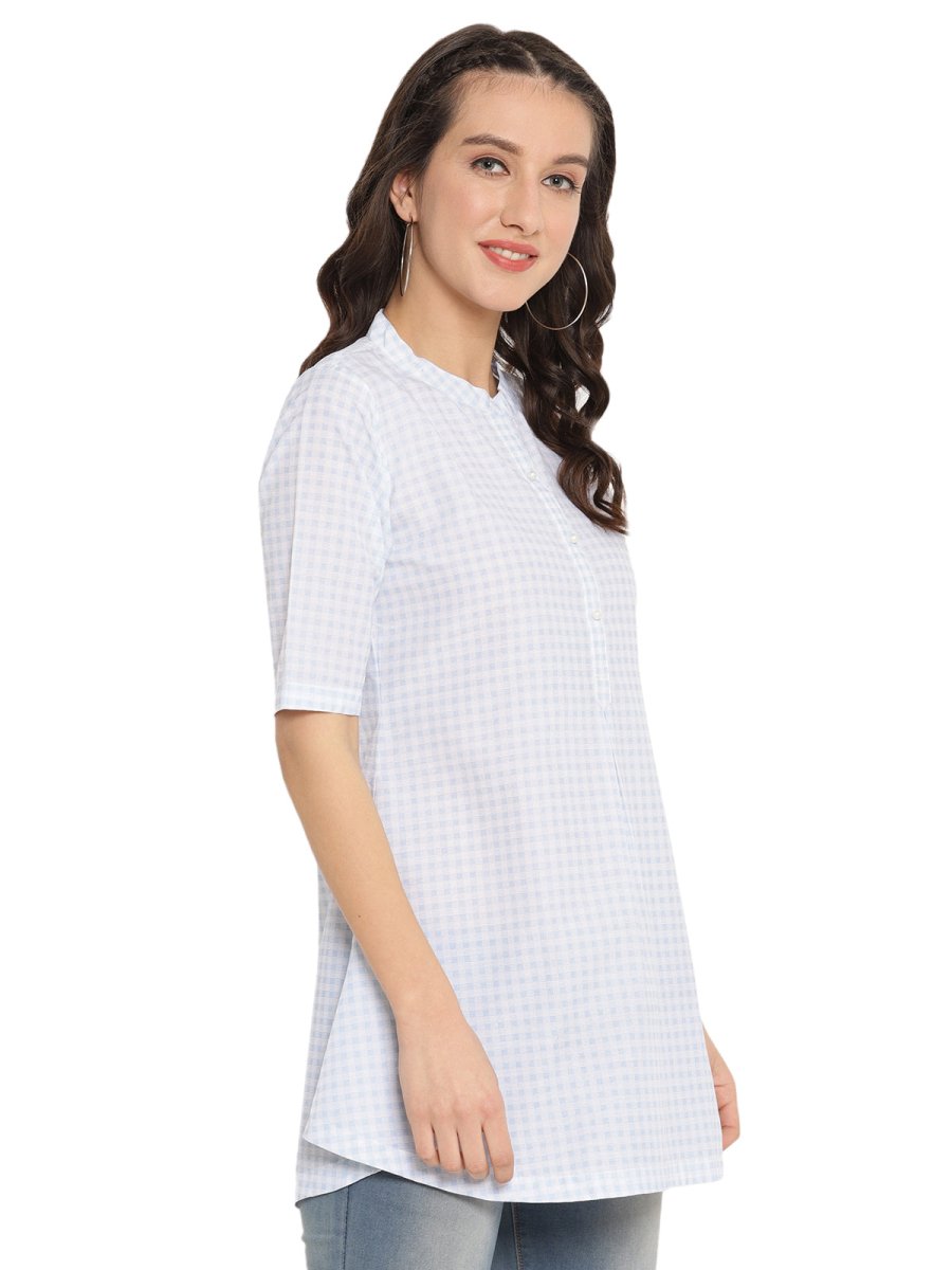 Ahalyaa Checks Printed Blue Tunic | Swadesiicart