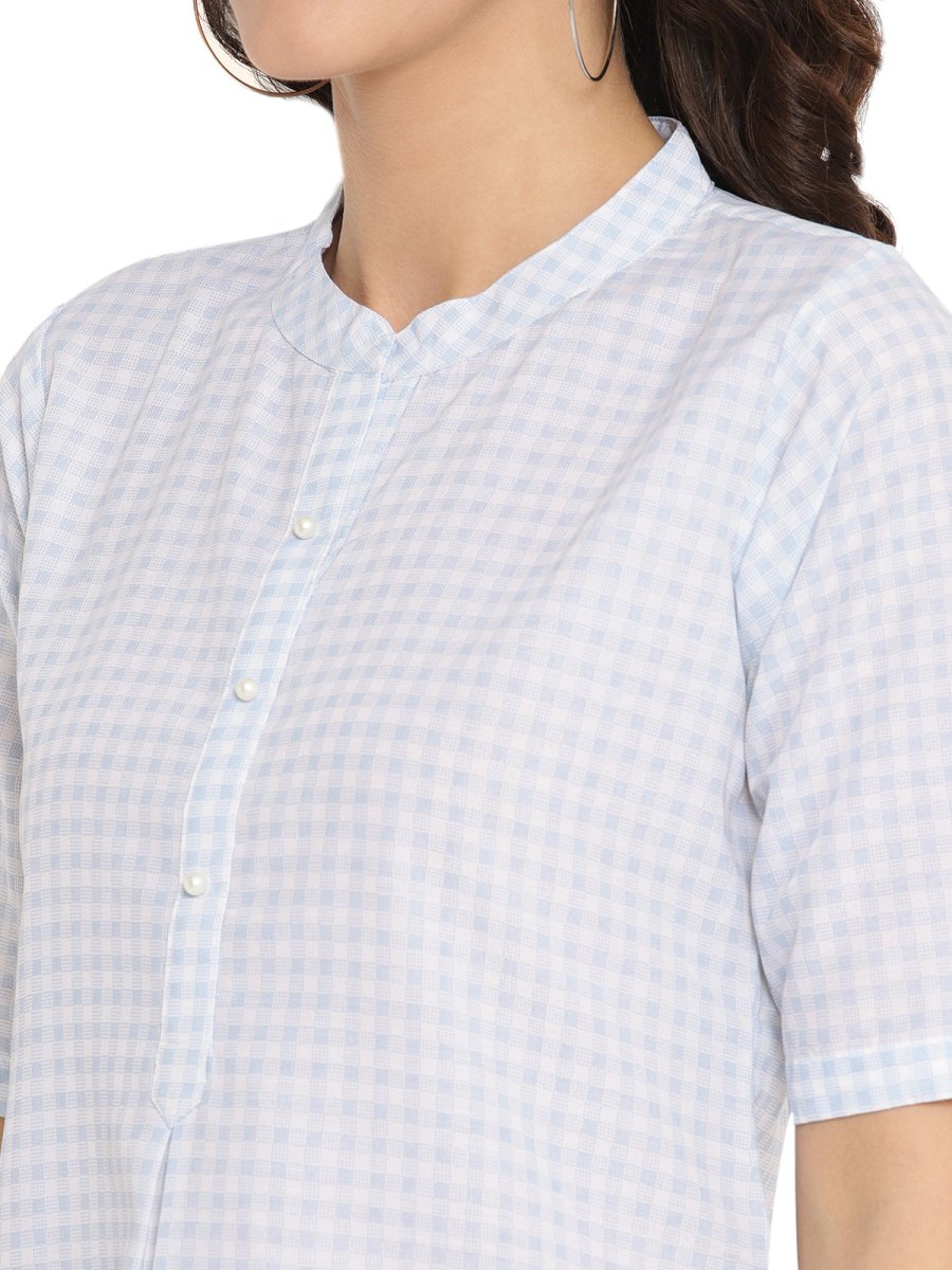 Ahalyaa Checks Printed Blue Tunic | Swadesiicart