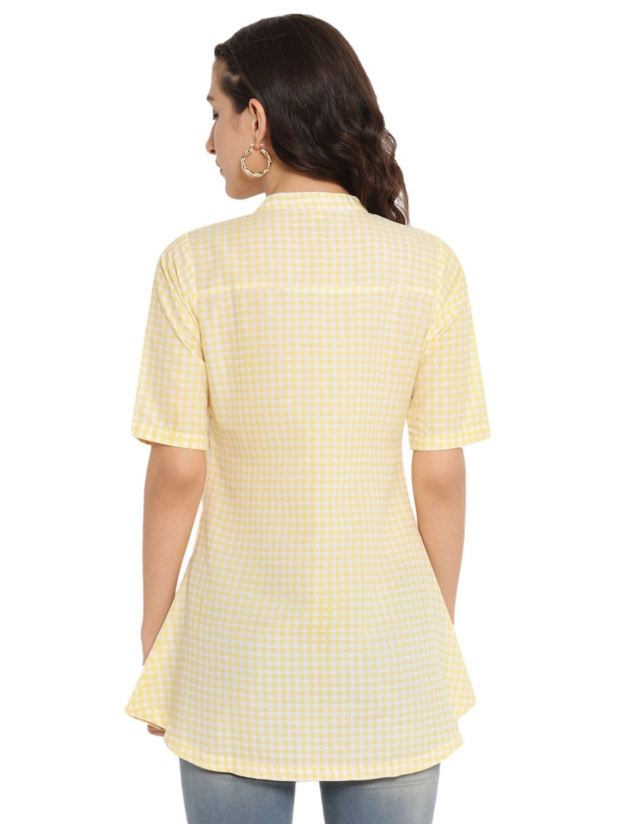 Ahalyaa Checks Printed Yellow Tunic | Swadesiicart