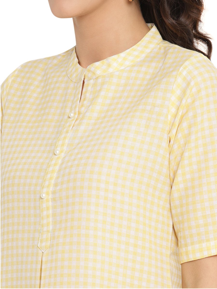 Ahalyaa Checks Printed Yellow Tunic | Swadesiicart