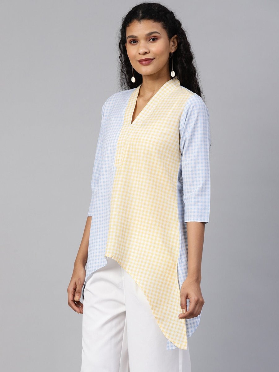 Ahalyaa Colour Blocked Printed Checks Tunic | Swadesiicart