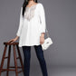Ahalyaa White Pashmina Embroidered Tunic | Swadesiicart