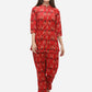 Ahalyaa Women Red Printed Velvet Kurti with Pyjamas | Swadesiicart