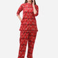 Ahalyaa Women Red Printed Velvet Kurti with Pyjamas | Swadesiicart