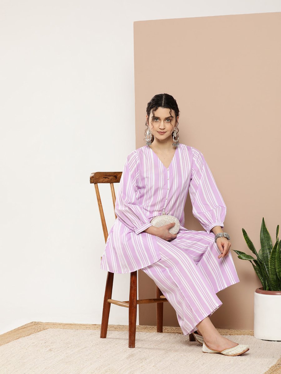 Ahalyaa Women Striped Crepe Co-Ords - Swadesiicart
