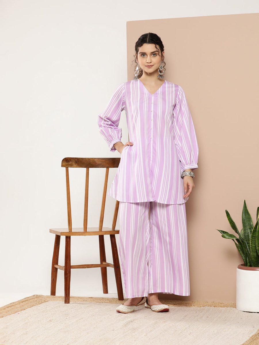 Ahalyaa Women Striped Crepe Co-Ords - Swadesiicart