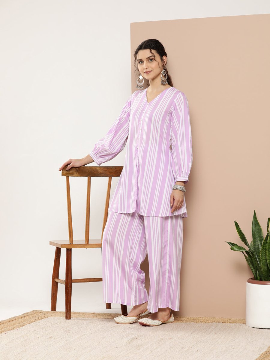 Ahalyaa Women Striped Crepe Co-Ords - Swadesiicart