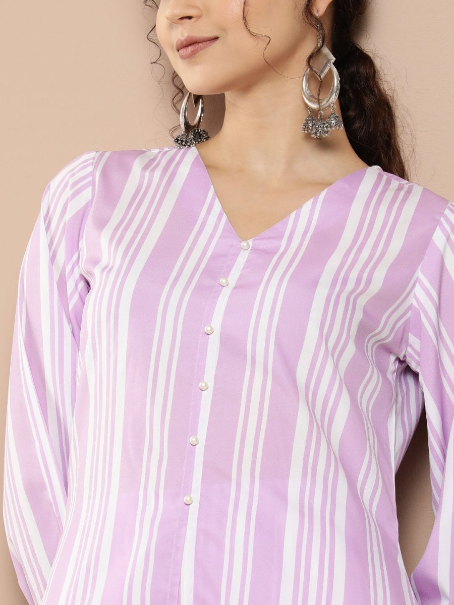 Ahalyaa Women Striped Crepe Co-Ords - Swadesiicart