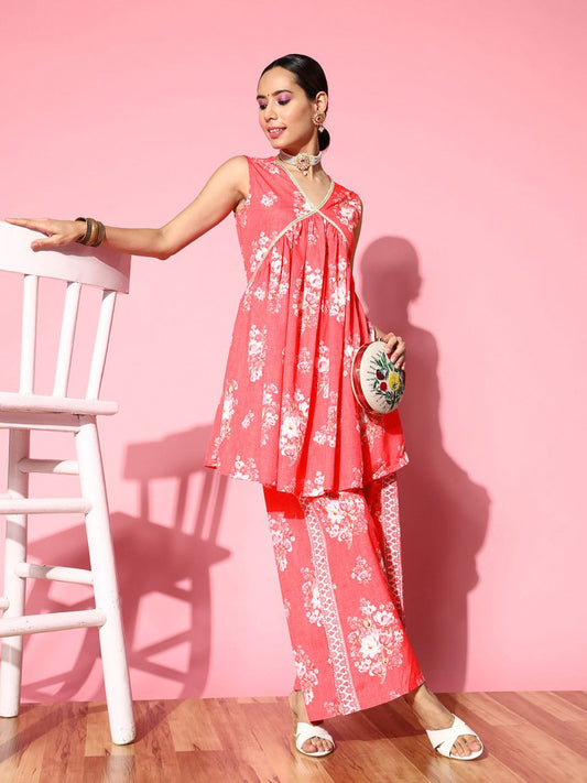 Ahalyaa Floral Printed Crepe Co-Ords - Swadesiicart