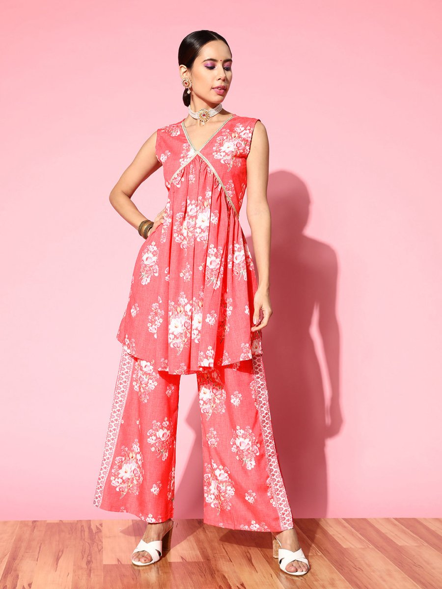 Ahalyaa Floral Printed Crepe Co-Ords - Swadesiicart