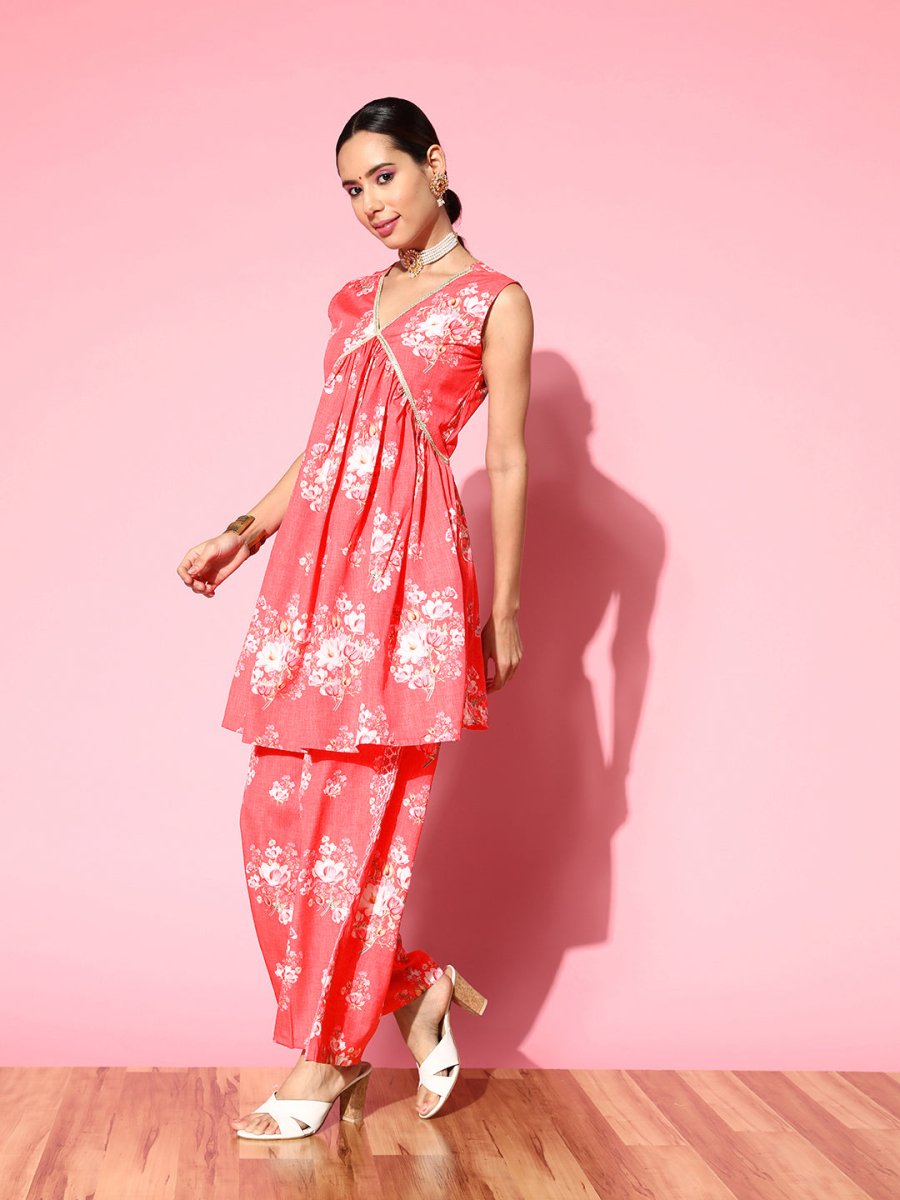 Ahalyaa Floral Printed Crepe Co-Ords - Swadesiicart