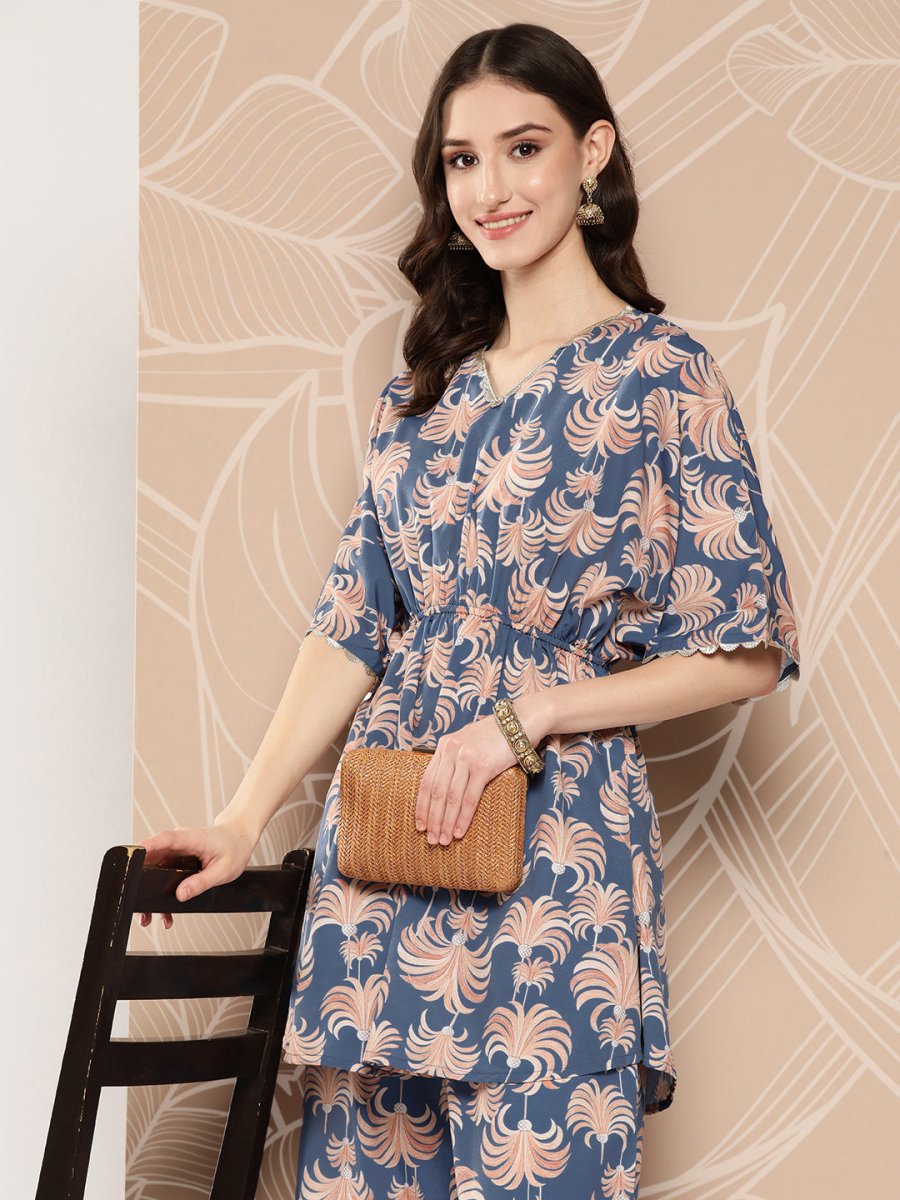 Ahalyaa Printed Crepe Ethnic Tunic With Palazzos | Swadesiicart