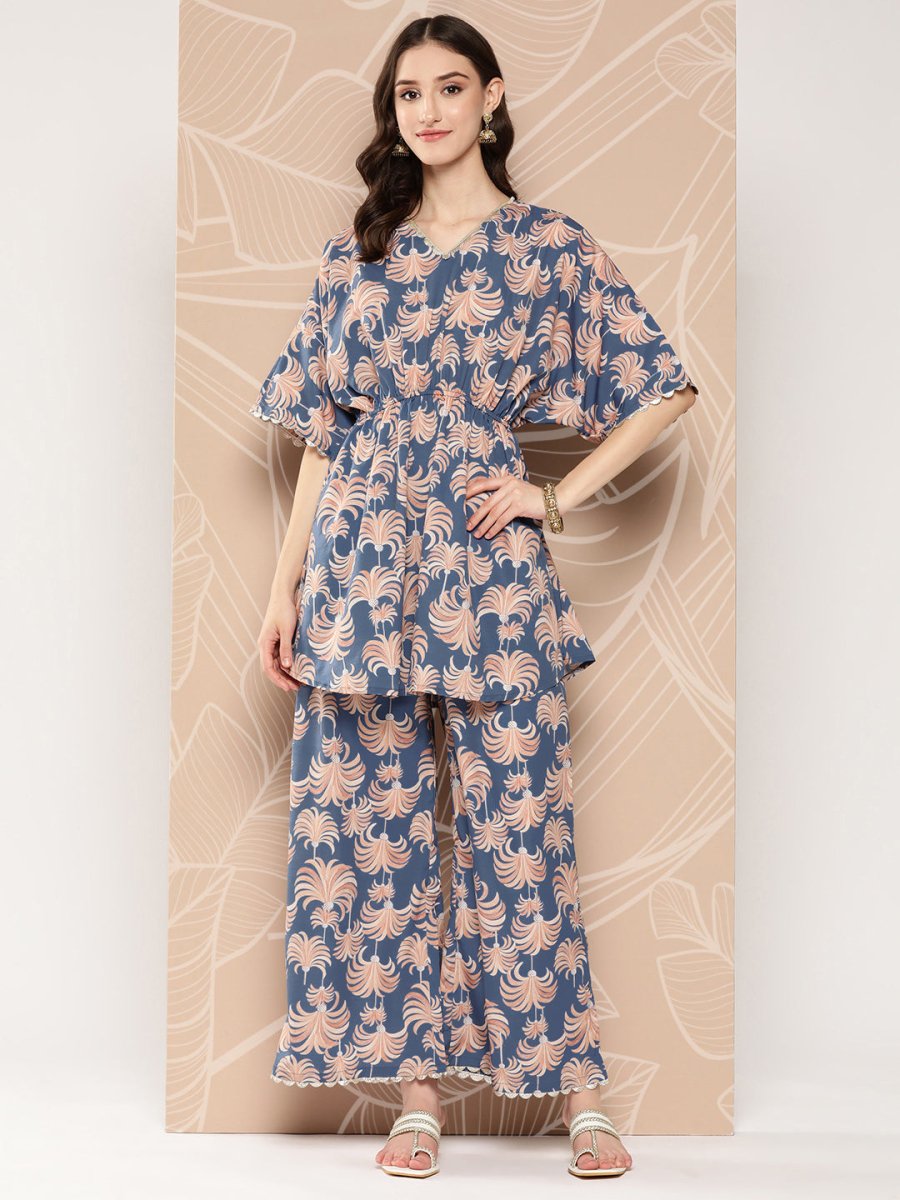Ahalyaa Printed Crepe Ethnic Tunic With Palazzos | Swadesiicart