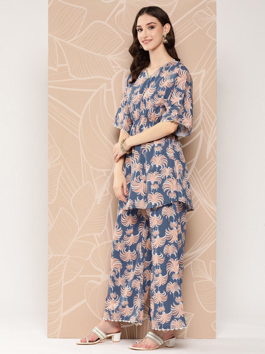 Ahalyaa Printed Crepe Ethnic Tunic With Palazzos | Swadesiicart