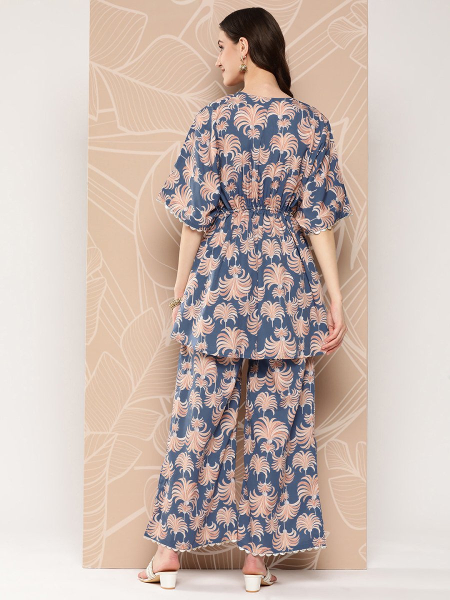 Ahalyaa Printed Crepe Ethnic Tunic With Palazzos | Swadesiicart