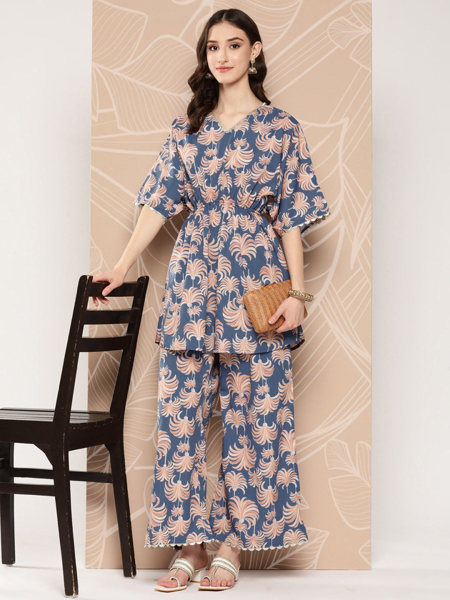 Ahalyaa Printed Crepe Ethnic Tunic With Palazzos | Swadesiicart