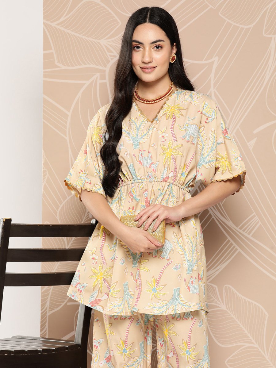Ahalyaa Women Printed Crepe Tunic With Palazzos | Swadesiicart