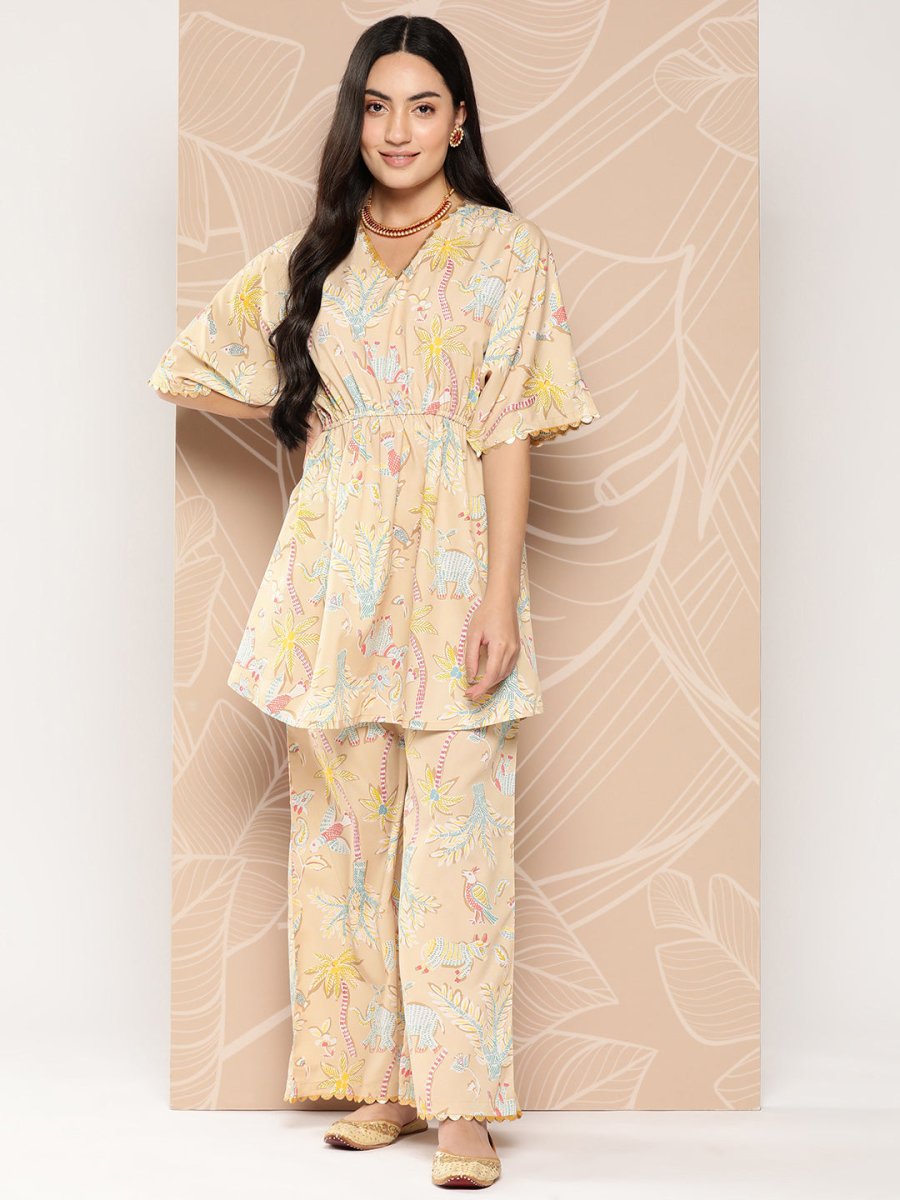 Ahalyaa Women Printed Crepe Tunic With Palazzos | Swadesiicart