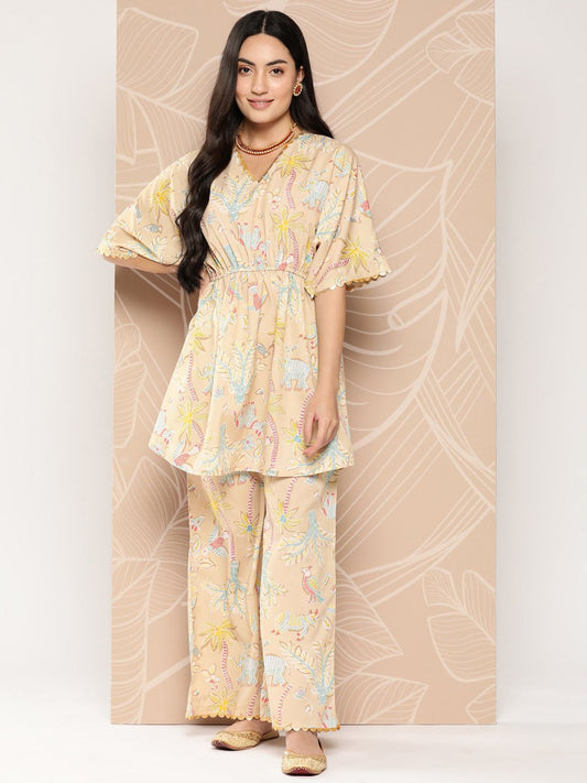 Ahalyaa Women Printed Crepe Tunic With Palazzos | Swadesiicart