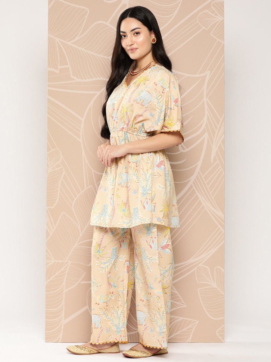 Ahalyaa Women Printed Crepe Tunic With Palazzos | Swadesiicart