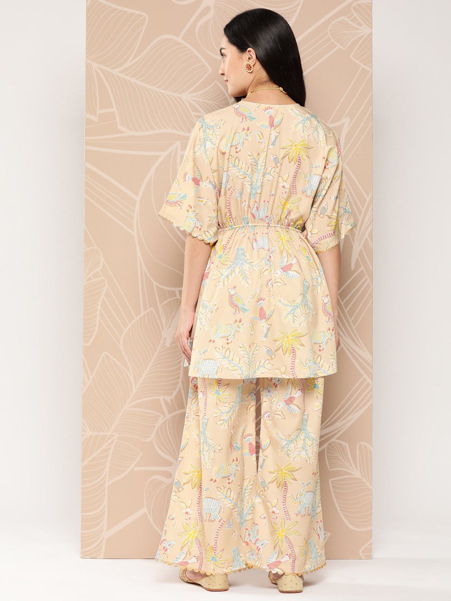 Ahalyaa Women Printed Crepe Tunic With Palazzos | Swadesiicart