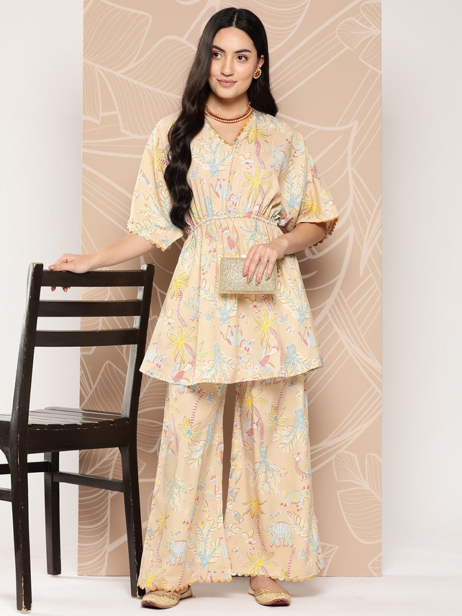 Ahalyaa Women Printed Crepe Tunic With Palazzos | Swadesiicart