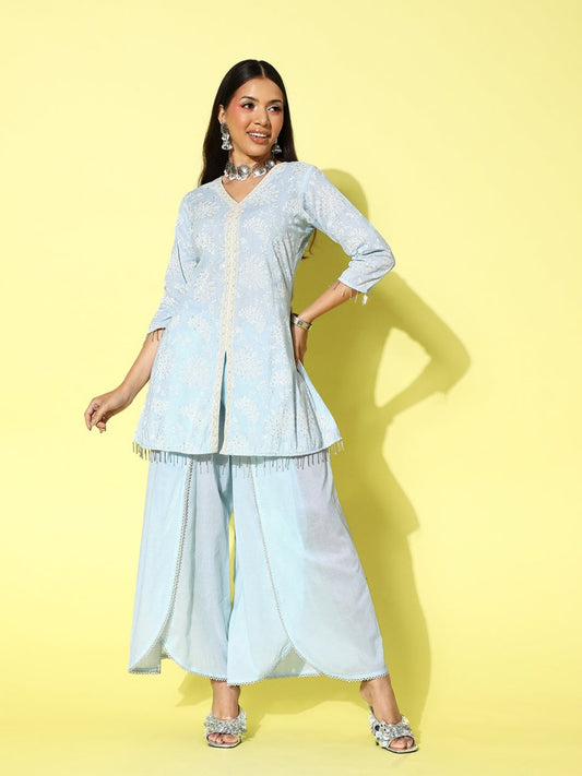Ahalyaa Printed Cotton Tunic with Palazzos | Swadesiicart