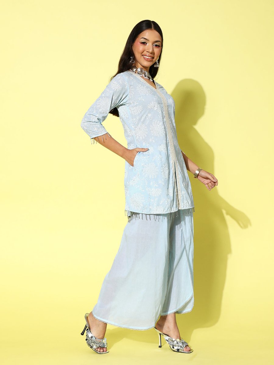 Ahalyaa Printed Cotton Tunic with Palazzos | Swadesiicart