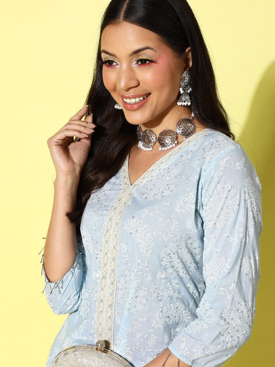 Ahalyaa Printed Cotton Tunic with Palazzos | Swadesiicart
