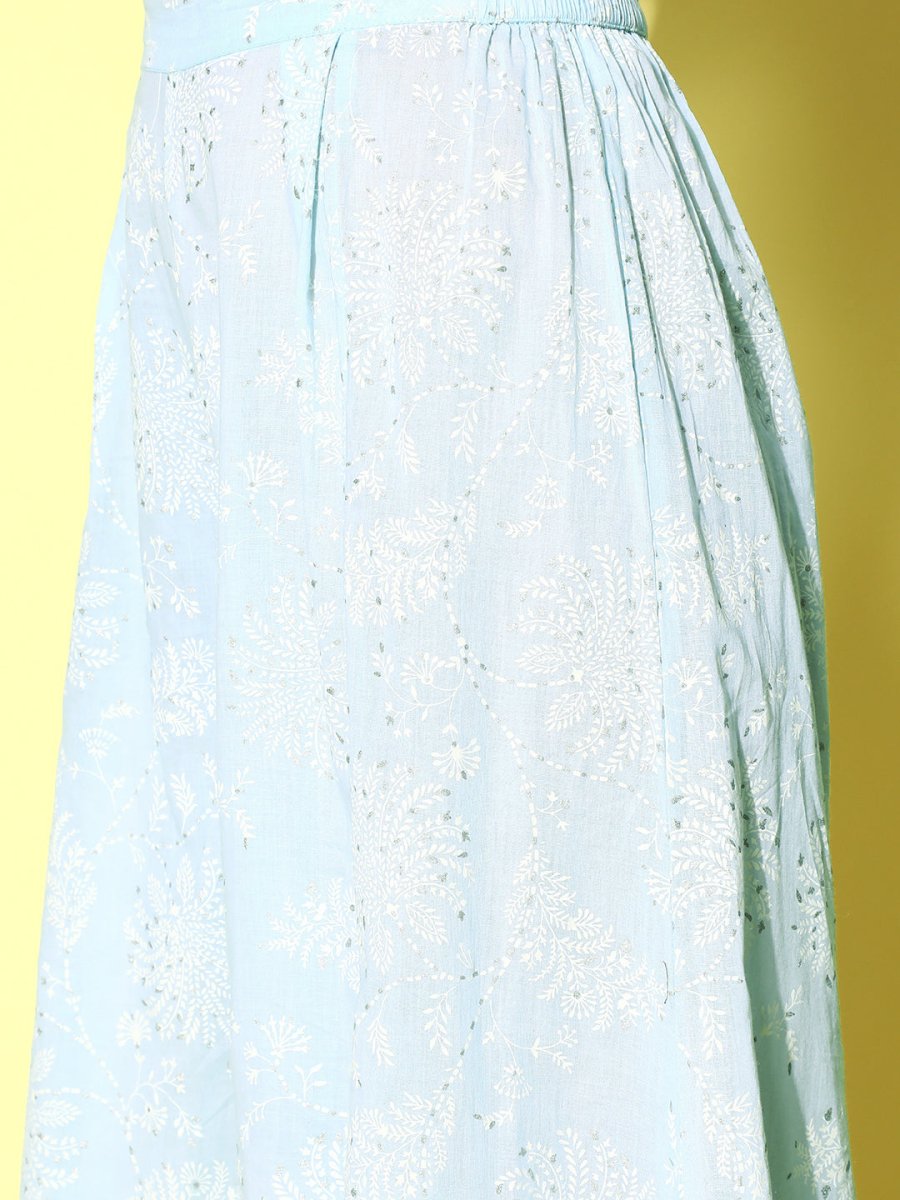 Ahalyaa Blue Pure Cotton Tunic & Palazzos Ethnic Co-Ords - Swadesiicart