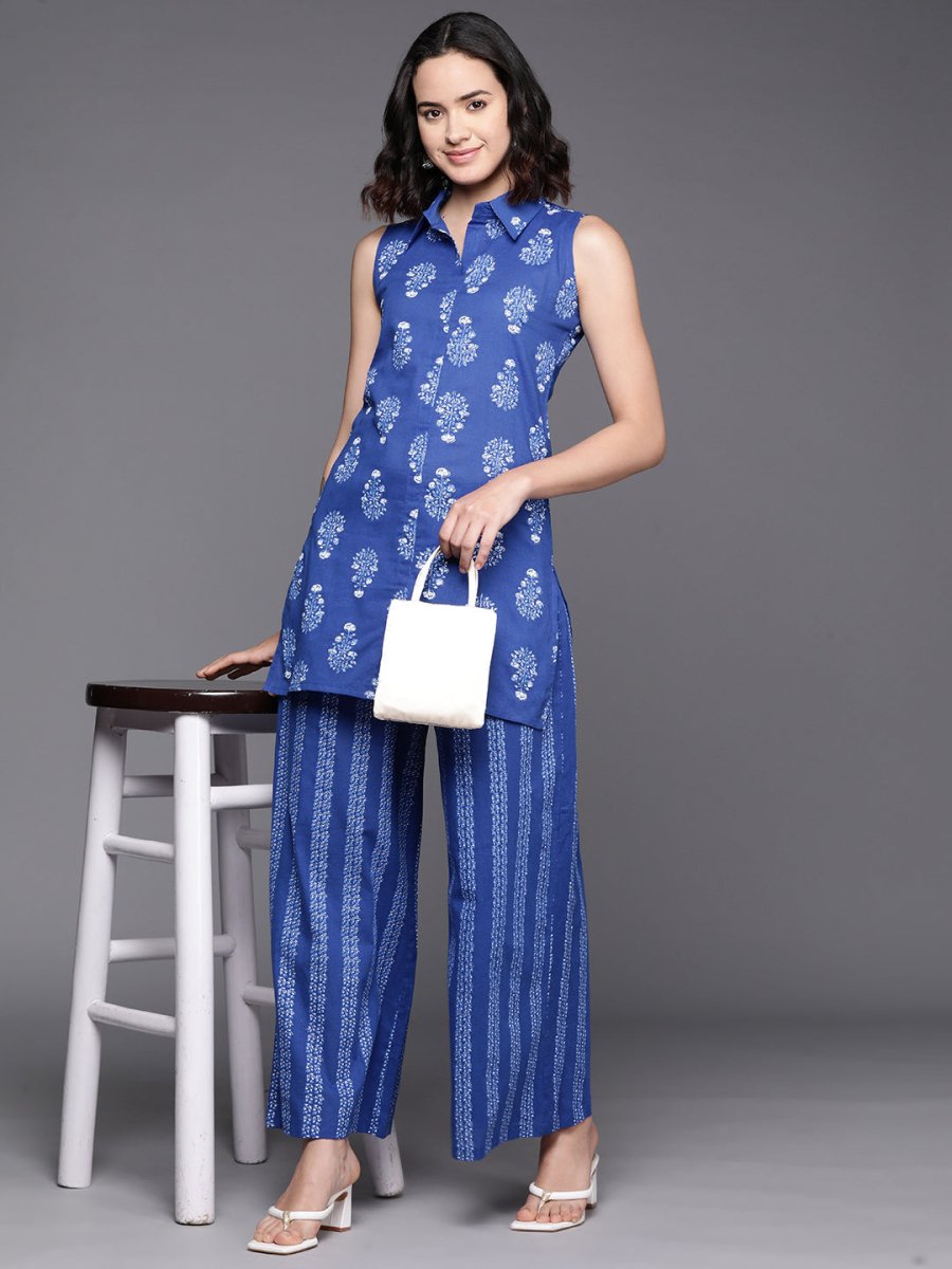 Ahalyaa Printed Pure Cotton Tunic With Palazzos | Swadesiicart