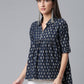 Ahalyaa Viscose Rayon Navy Blue Foil Silver Printed Western Tunic | Swadesiicart