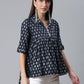 Ahalyaa Viscose Rayon Navy Blue Foil Silver Printed Western Tunic | Swadesiicart