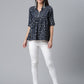 Ahalyaa Viscose Rayon Navy Blue Foil Silver Printed Western Tunic | Swadesiicart